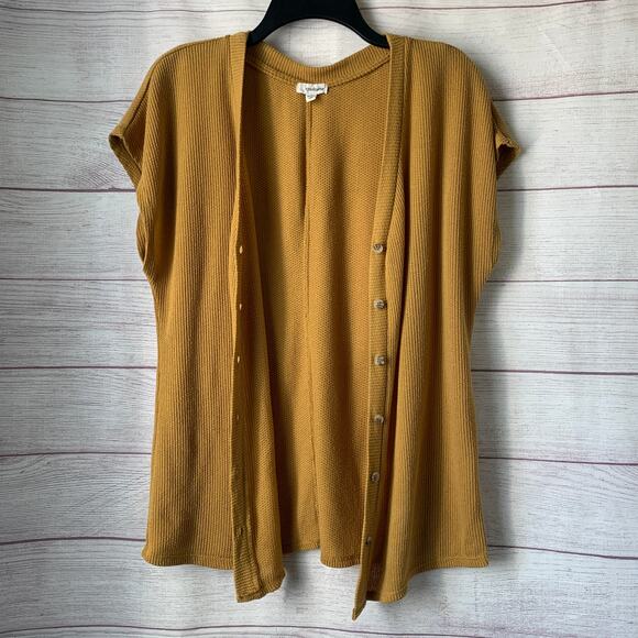 Eyeshadow Golden Yellow Cardigan Knit Sweater Button Up Size Small - Picture 3 of 14